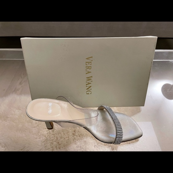 Vera Wang Shoes - Vera Wang crystal embellished silver sandals with two straps.